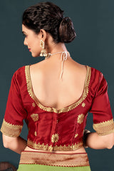 Red Art Silk Half Sleeve Solid Blouse