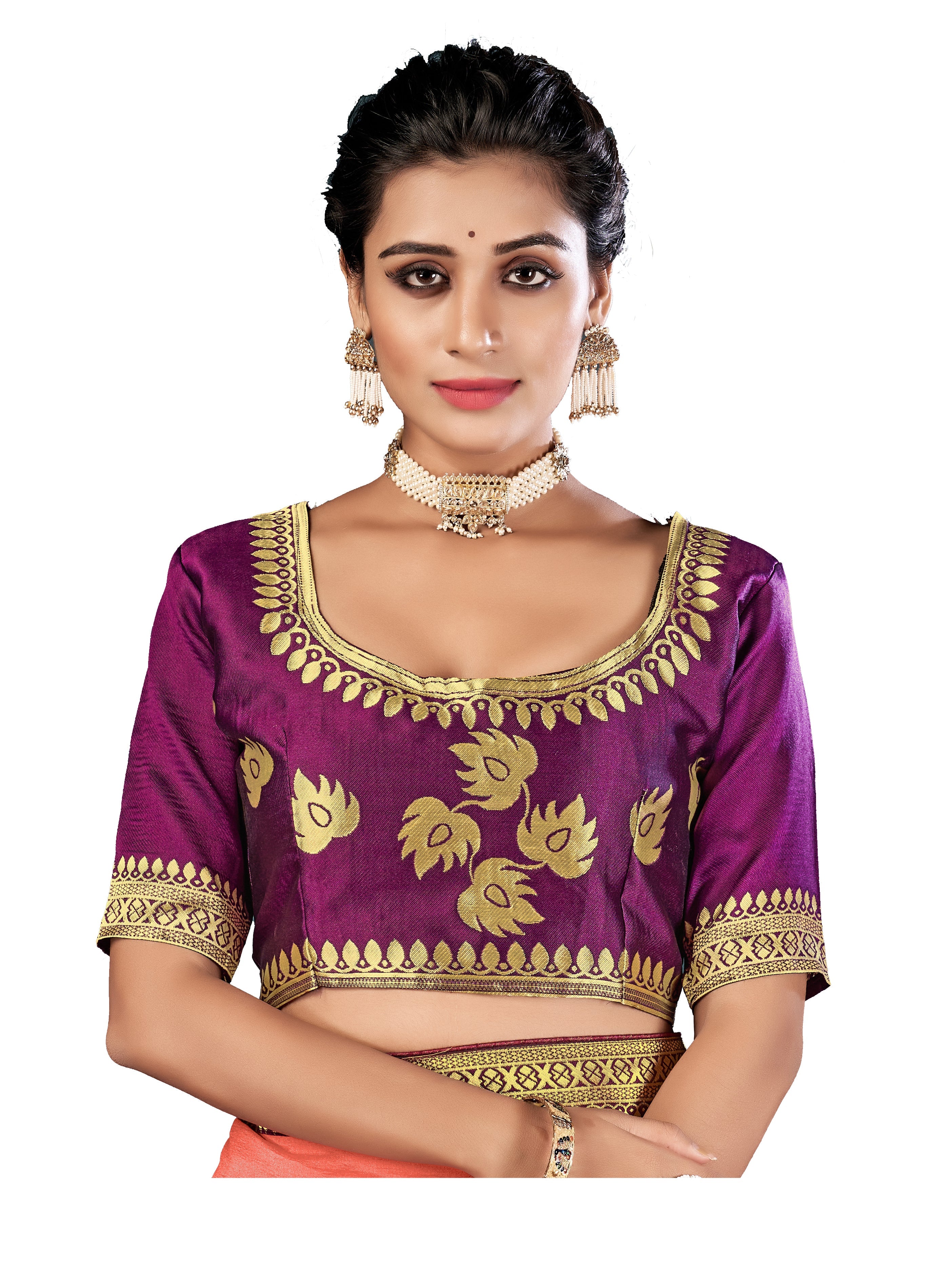 Purple Art Silk Half Sleeve Solid Blouse