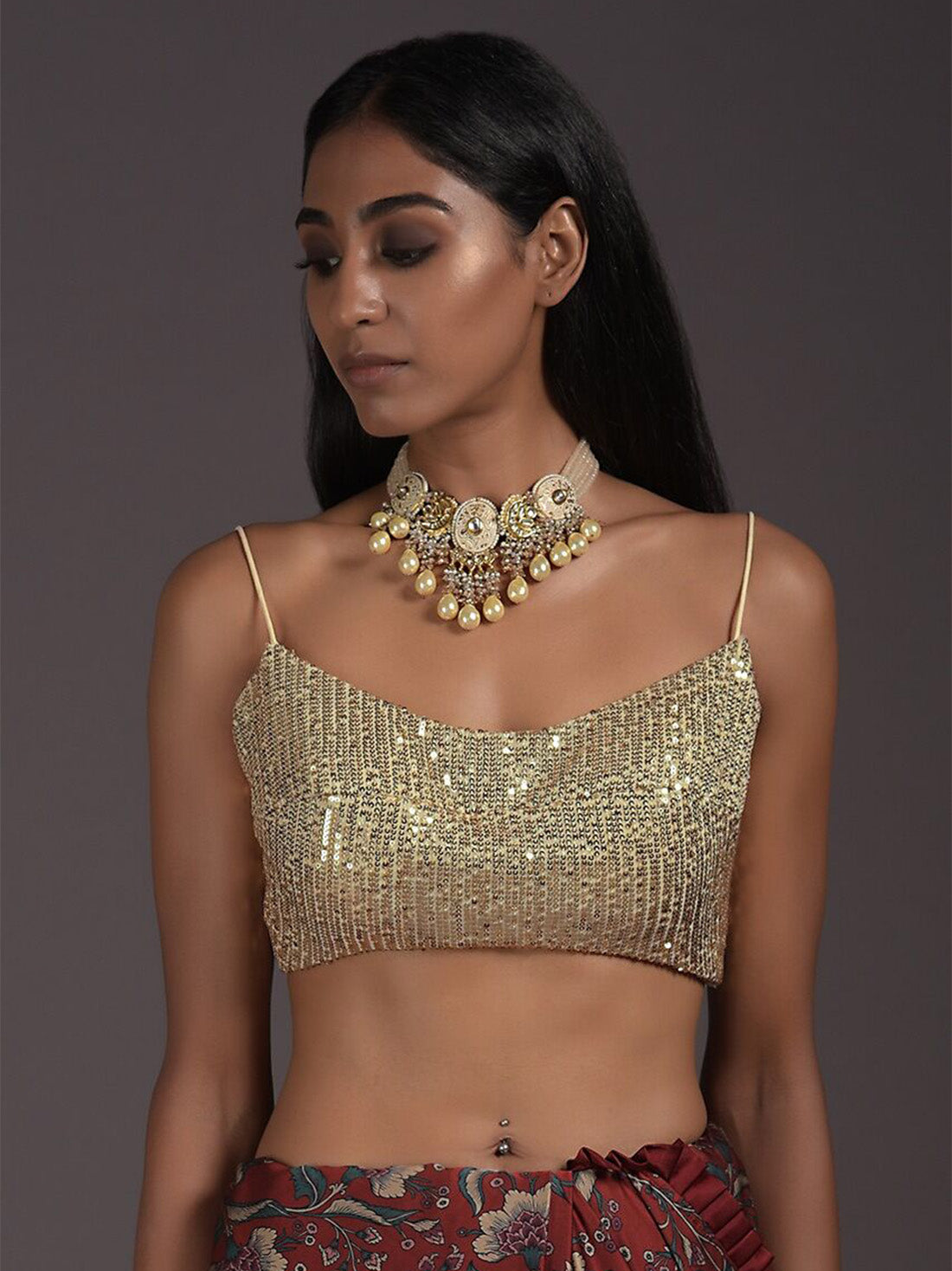 Gold Sequence Strap Solid Blouse