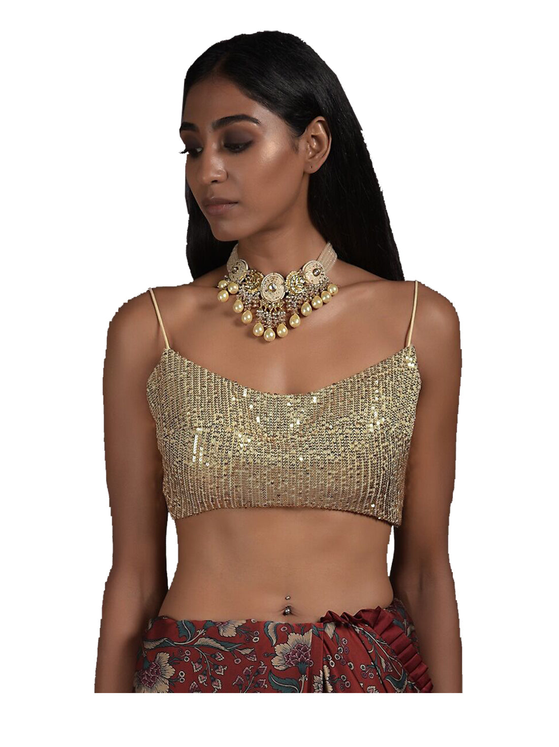 Gold Sequence Strap Solid Blouse