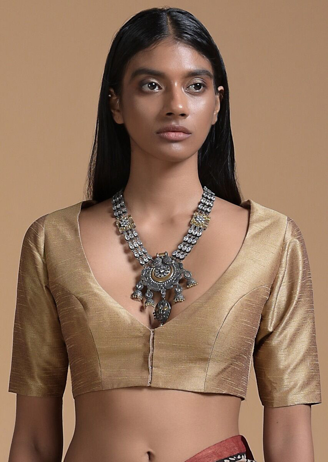 Gold Banglori Silk Half Sleeve Solid Blouse