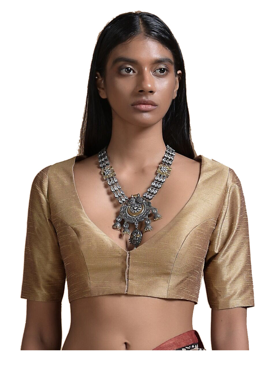 Gold Banglori Silk Half Sleeve Solid Blouse