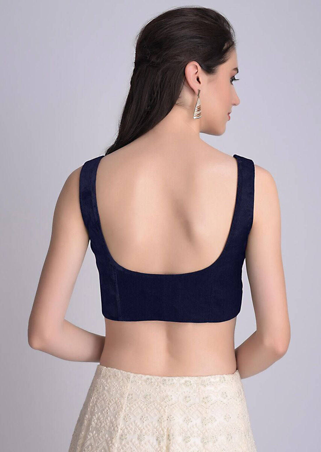 Navy Blue Velvet Strap Solid Blouse