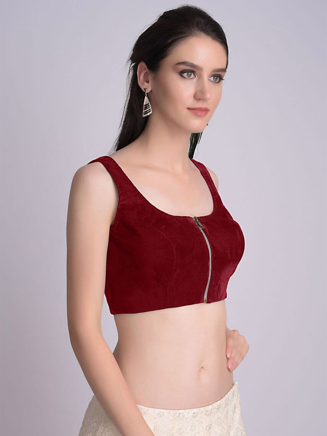 Red Velvet Strap Solid Blouse