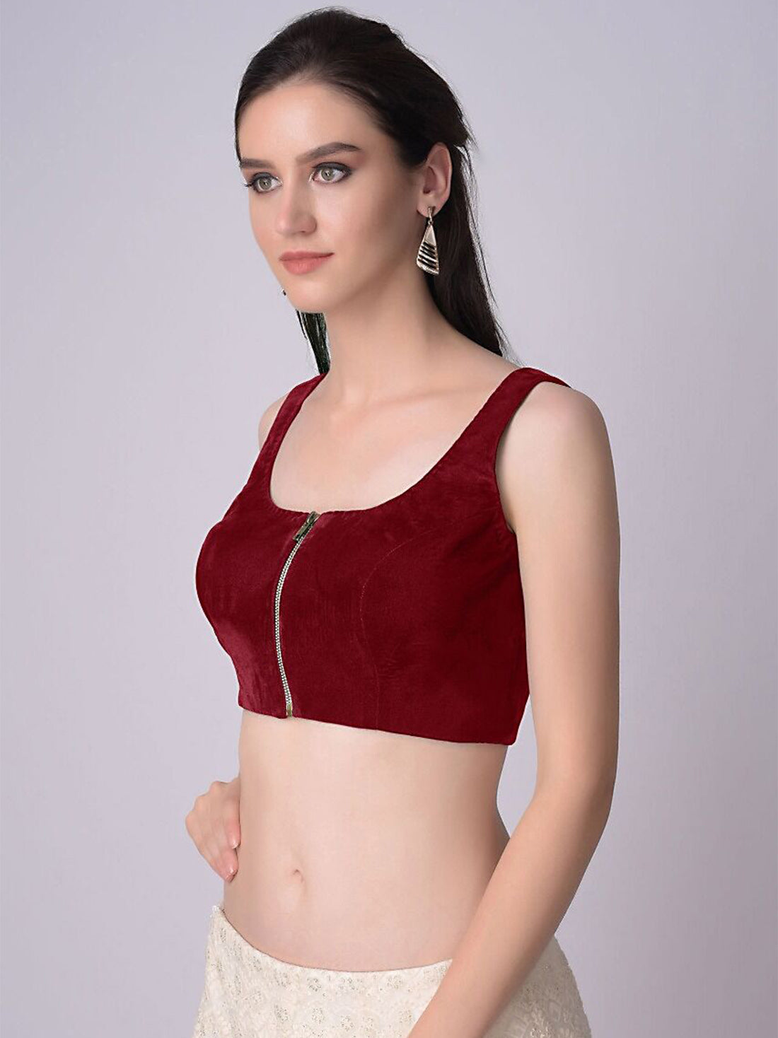 Red Velvet Strap Solid Blouse