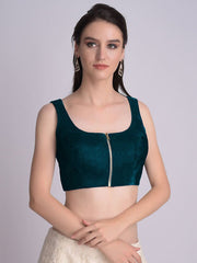 Teal Velvet Strap Solid Blouse