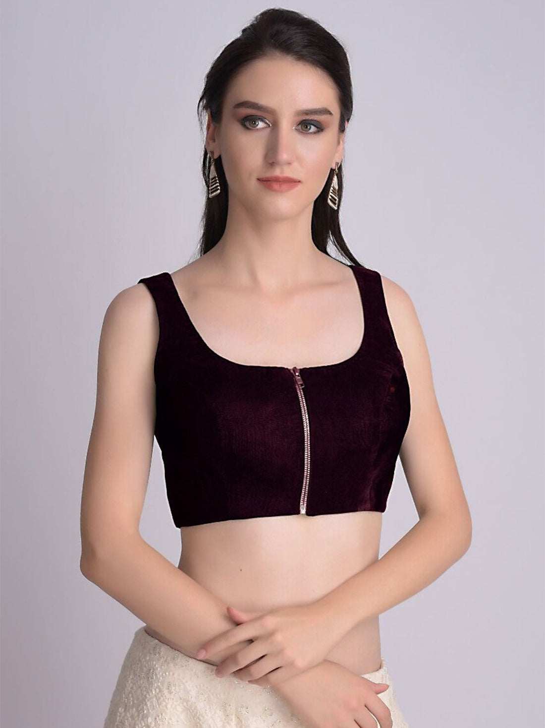 Maroon Velvet Strap Solid Blouse