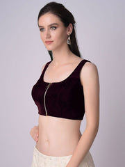 Maroon Velvet Strap Solid Blouse