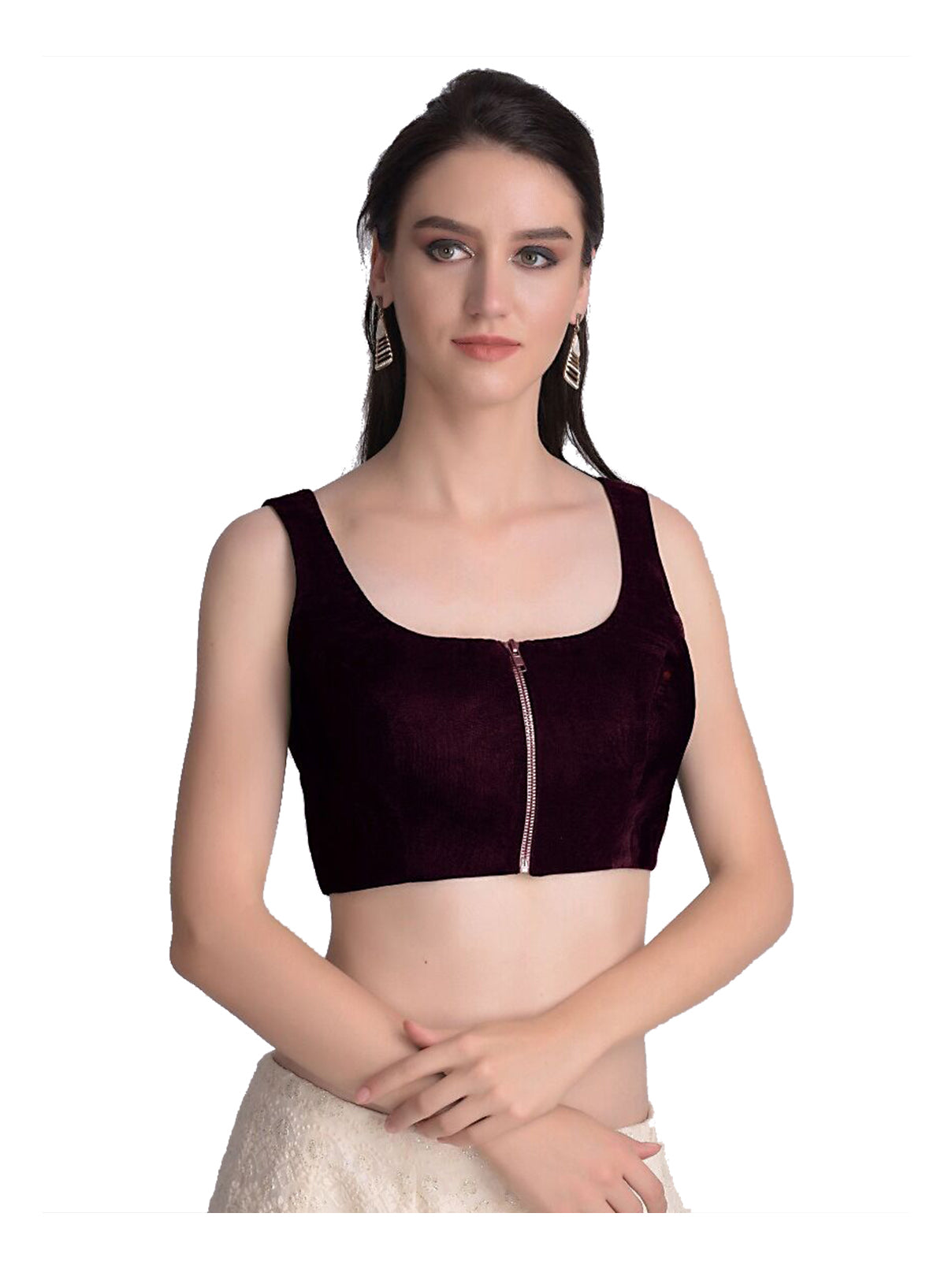 Maroon Velvet Strap Solid Blouse