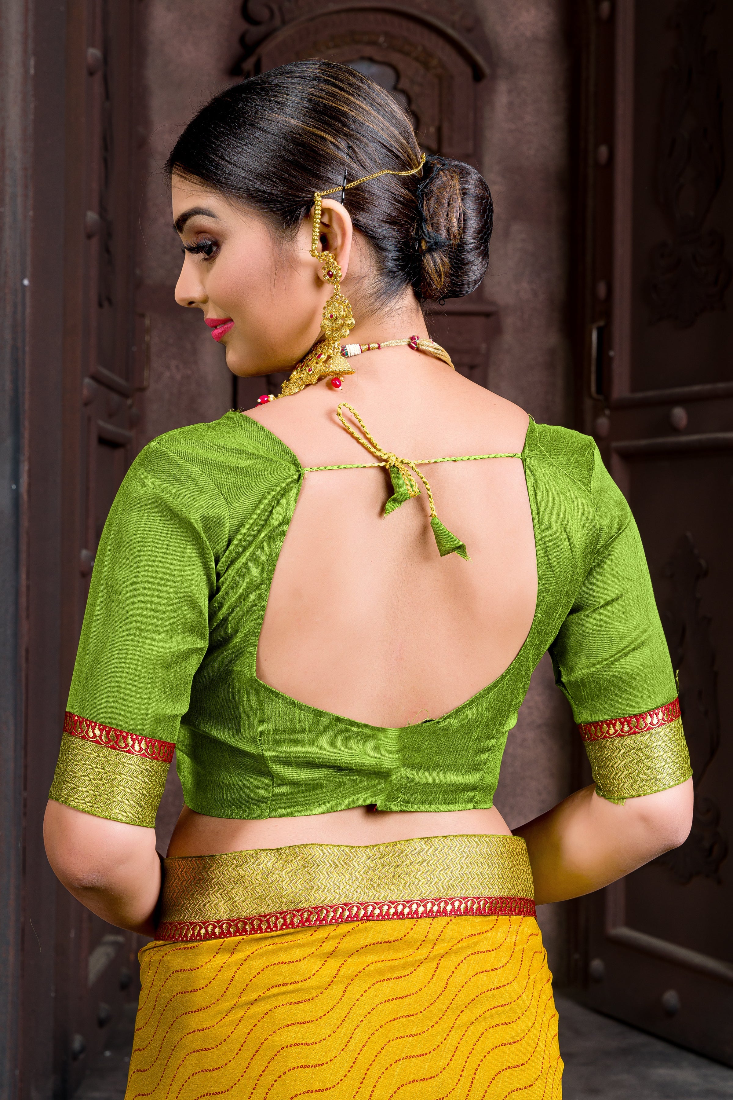 Green Banglori Silk Half Sleeve Solid Blouse