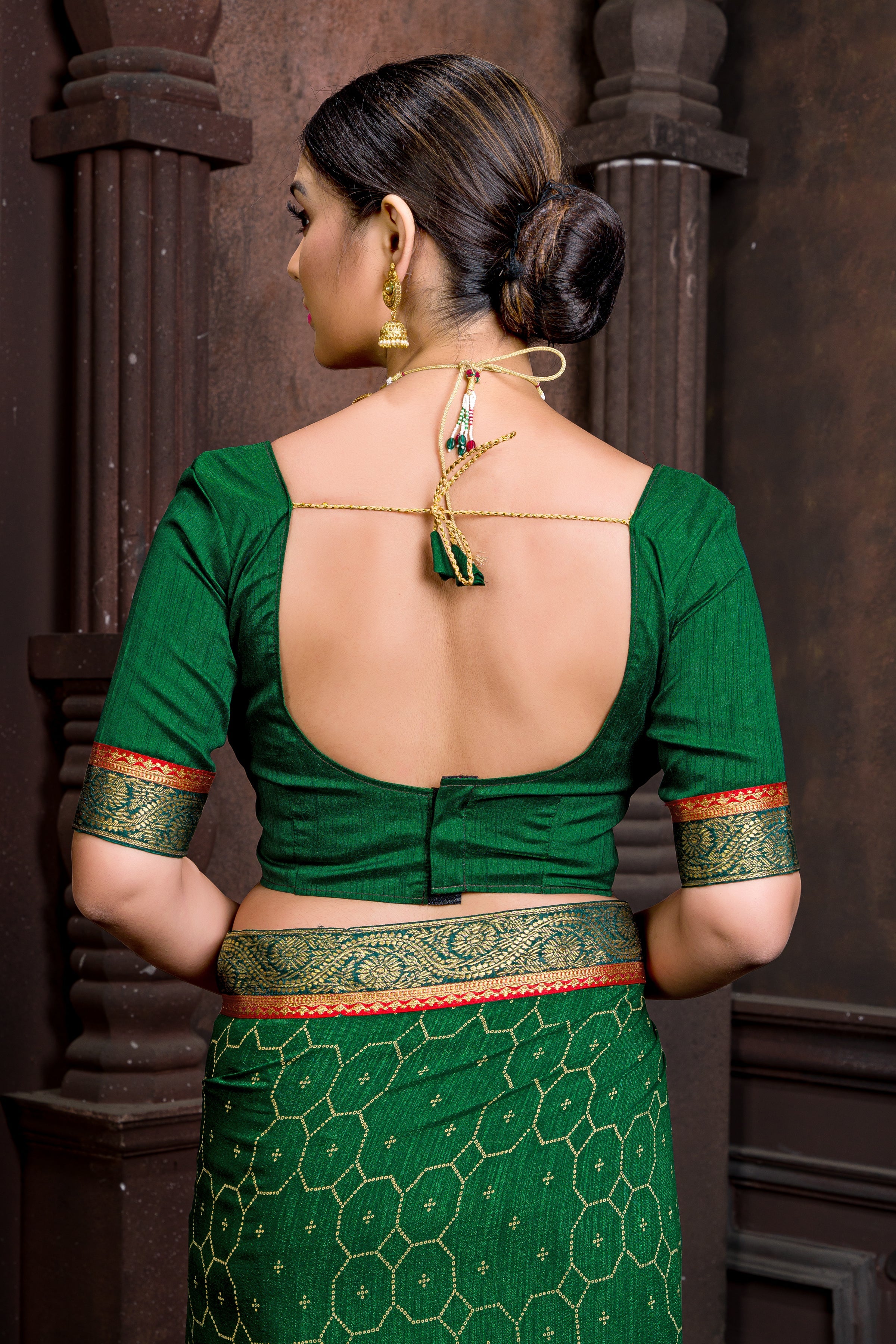 Green Banglori Silk Half Sleeve Solid Blouse