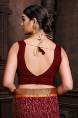 Maroon Banglori Silk Sleeveless Solid Blouse