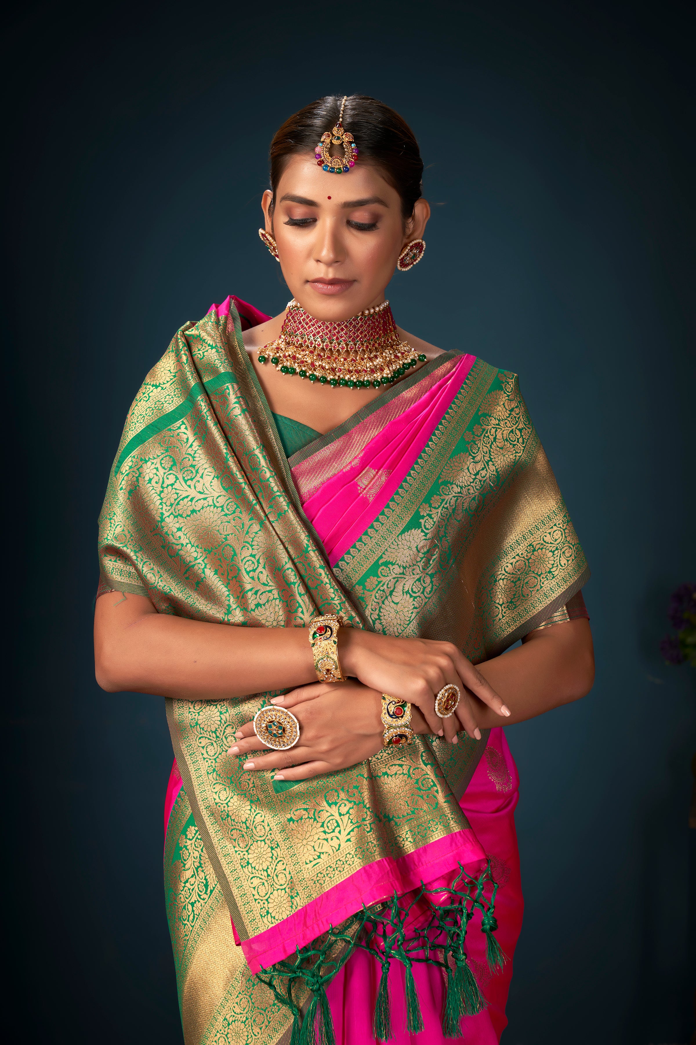 Pink Banarasi Art Silk Woven Saree