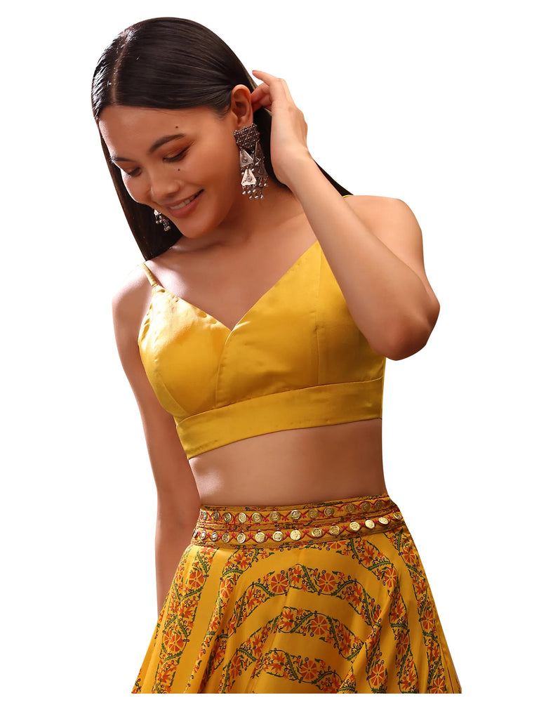 Readymade Yellow Satin Strap Solid Blouse