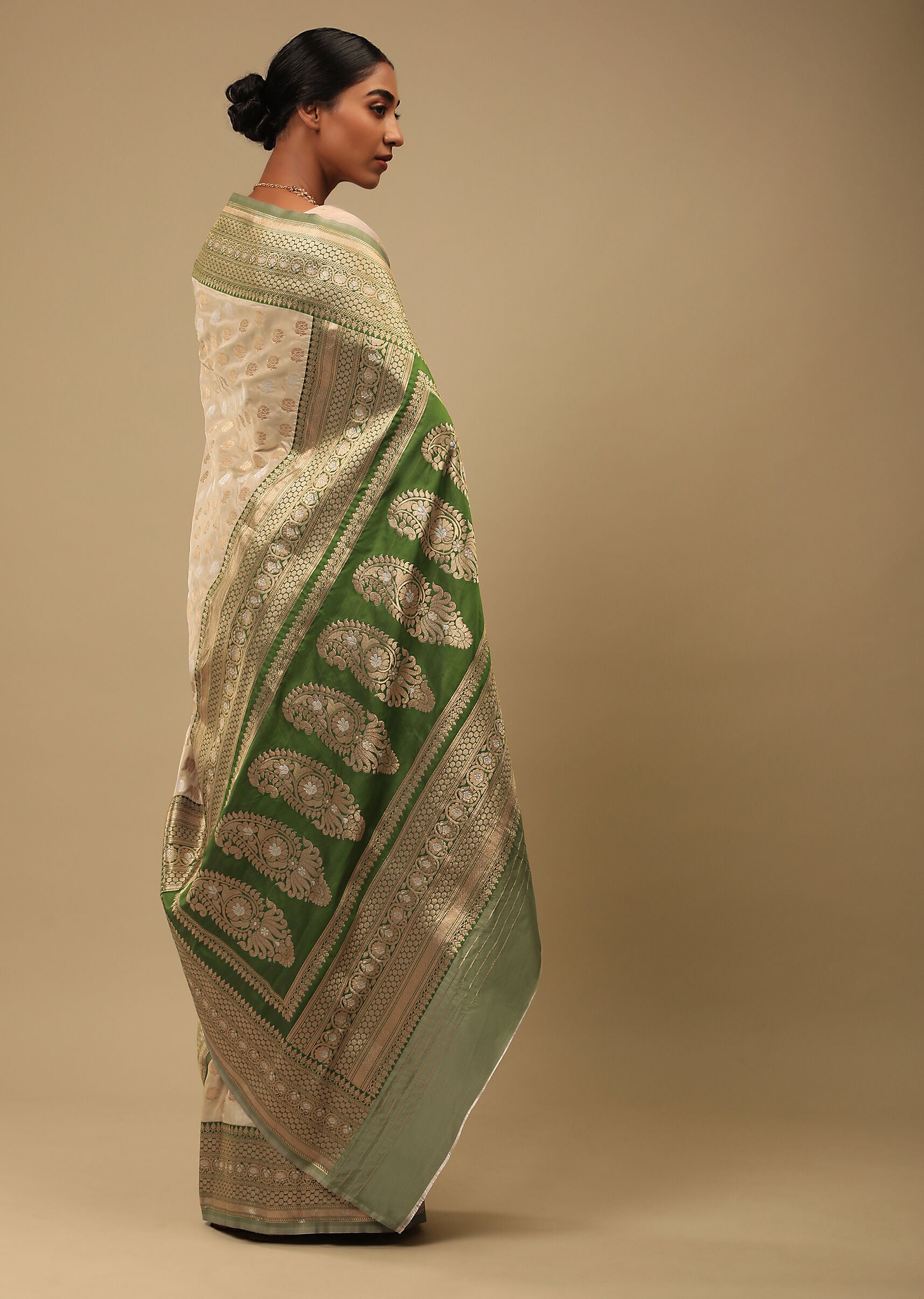 Beige Banarasi Art Silk Woven Saree