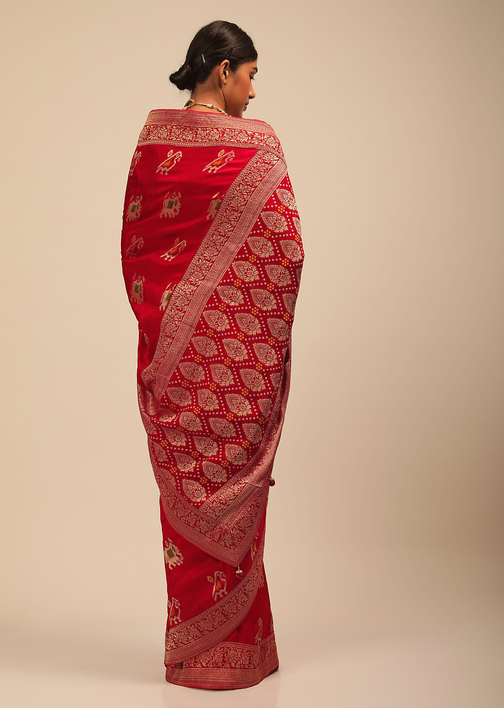 Sari tissé en soie d'art Banarasi rouge