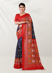 Blue Silk Cotton Foil Printed Saree