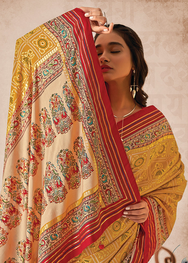 Yellow Cotton Silk Foil Print Saree-3316