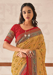 Yellow Cotton Silk Foil Print Saree-3316