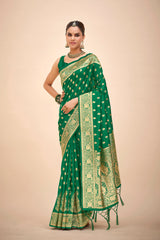 Saree tissé en soie d'art Banarasi vert sarcelle