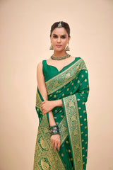 Saree tissé en soie d'art Banarasi vert sarcelle