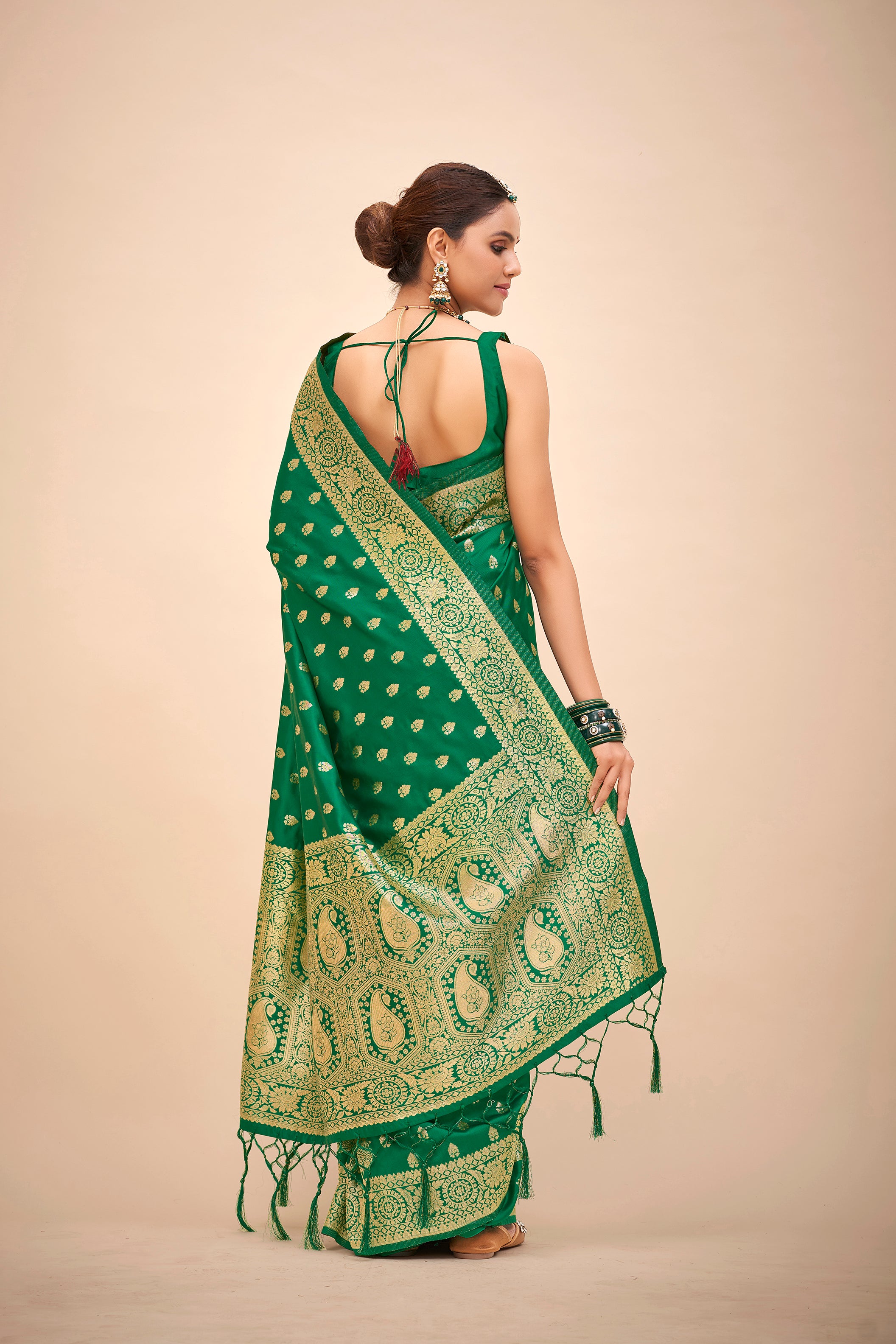 Saree tissé en soie d'art Banarasi vert sarcelle