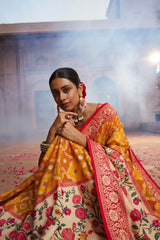 Yellowish Orange Cotton Silk Woven Saree