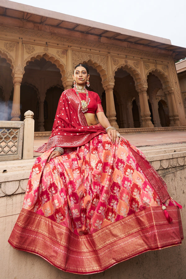 Light Salmon Pink Readymade Indian Cotton Silk Lehenga Choli Set for Women With Designer Blouse and Dupatta For Wedding