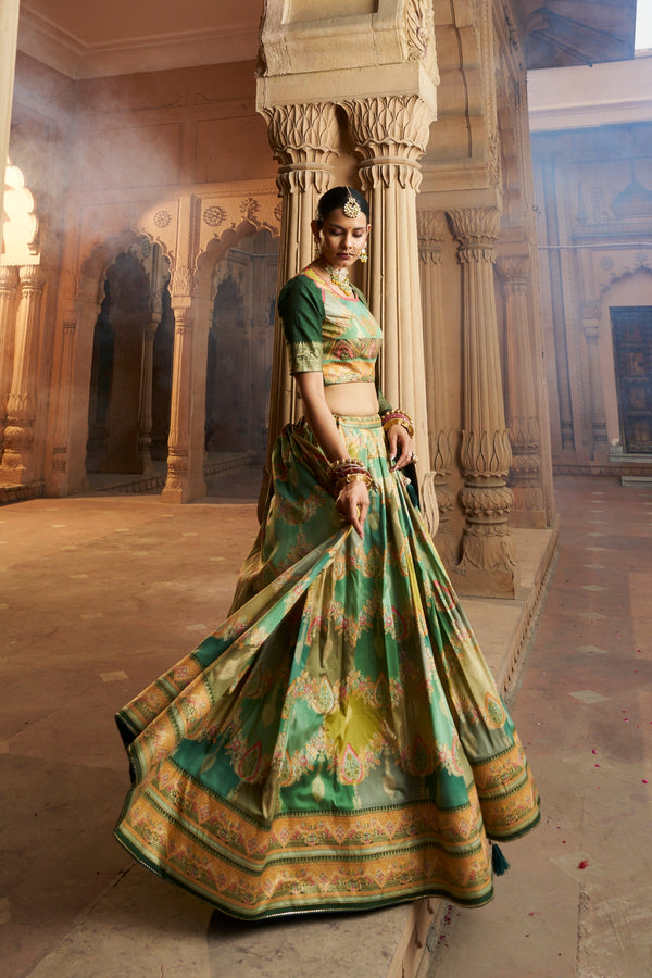 Sea Green Readymade Indian Cotton Silk Lehenga Choli Set for Women With Designer Blouse and Dupatta For Wedding