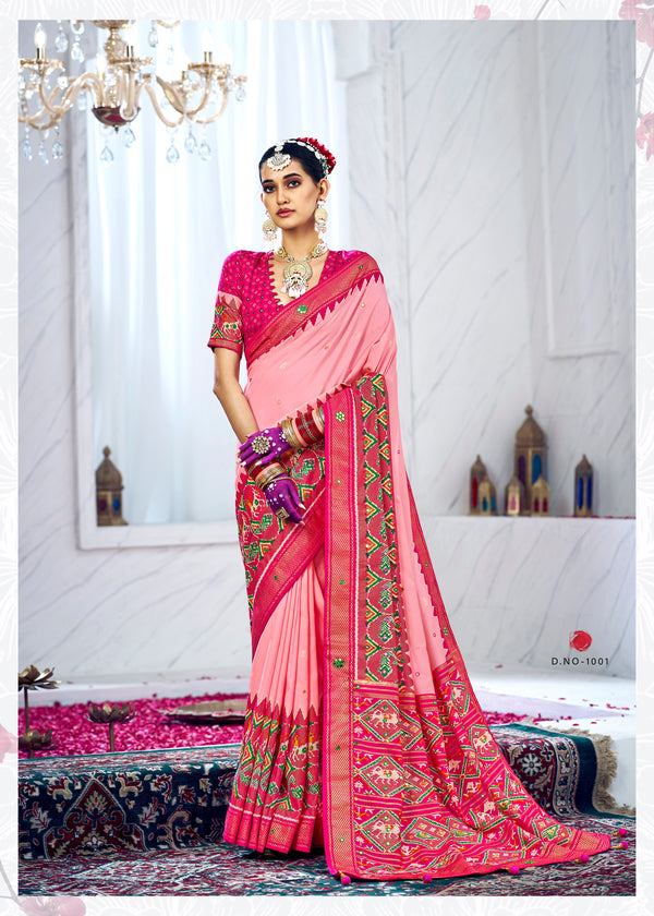 Elina Fashion Indian Cotton Silk Mirror Work Printed Saree With Unstitched Blouse Piece For Women