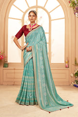 Aqua Blue Cotton Silk Bandhani Print Saree