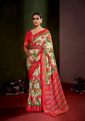 Dairy Cream Cotton Silk Floral Print Saree