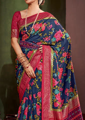 Bright Grey Cotton Silk Floral Print Saree