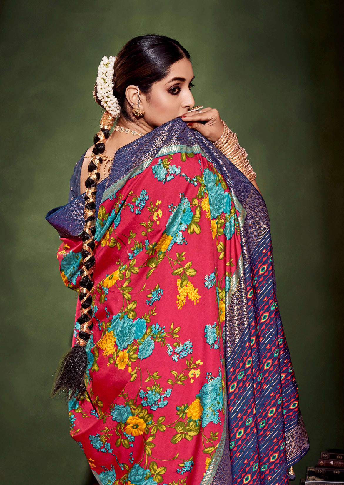 Vivid Burgundy Cotton Silk Floral Print Saree