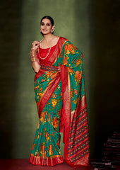 Pine Green Cotton Silk Floral Print Saree