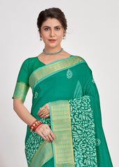 Teal Cotton Silk Batik Print Saree