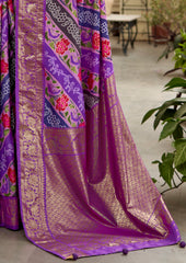 Purple Velvet Tussar Silk Floral Print Saree-3871