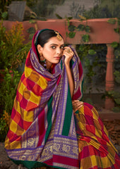 Tussar Silk Block Print Purple Saree