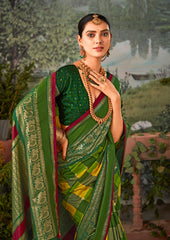 Tussar Silk Block Print Green Saree