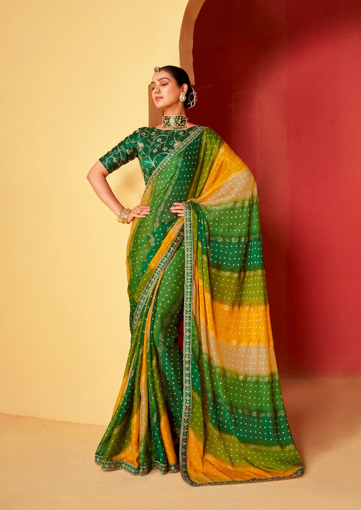 Multi Moss Chiffon Foil Print Saree