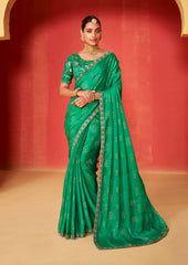 Green Haze Moss Chiffon Foil Print Saree