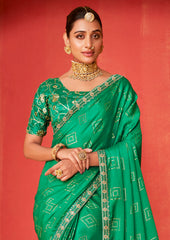 Green Haze Moss Chiffon Foil Print Saree