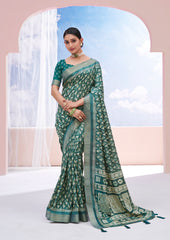 Mineral Green Dola Silk Chevron Print Saree