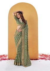 Olive Green Dola Silk Bandhani Print Saree