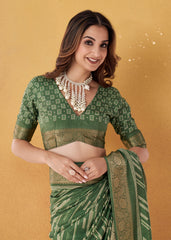 Olive Green Dola Silk Bandhani Print Saree