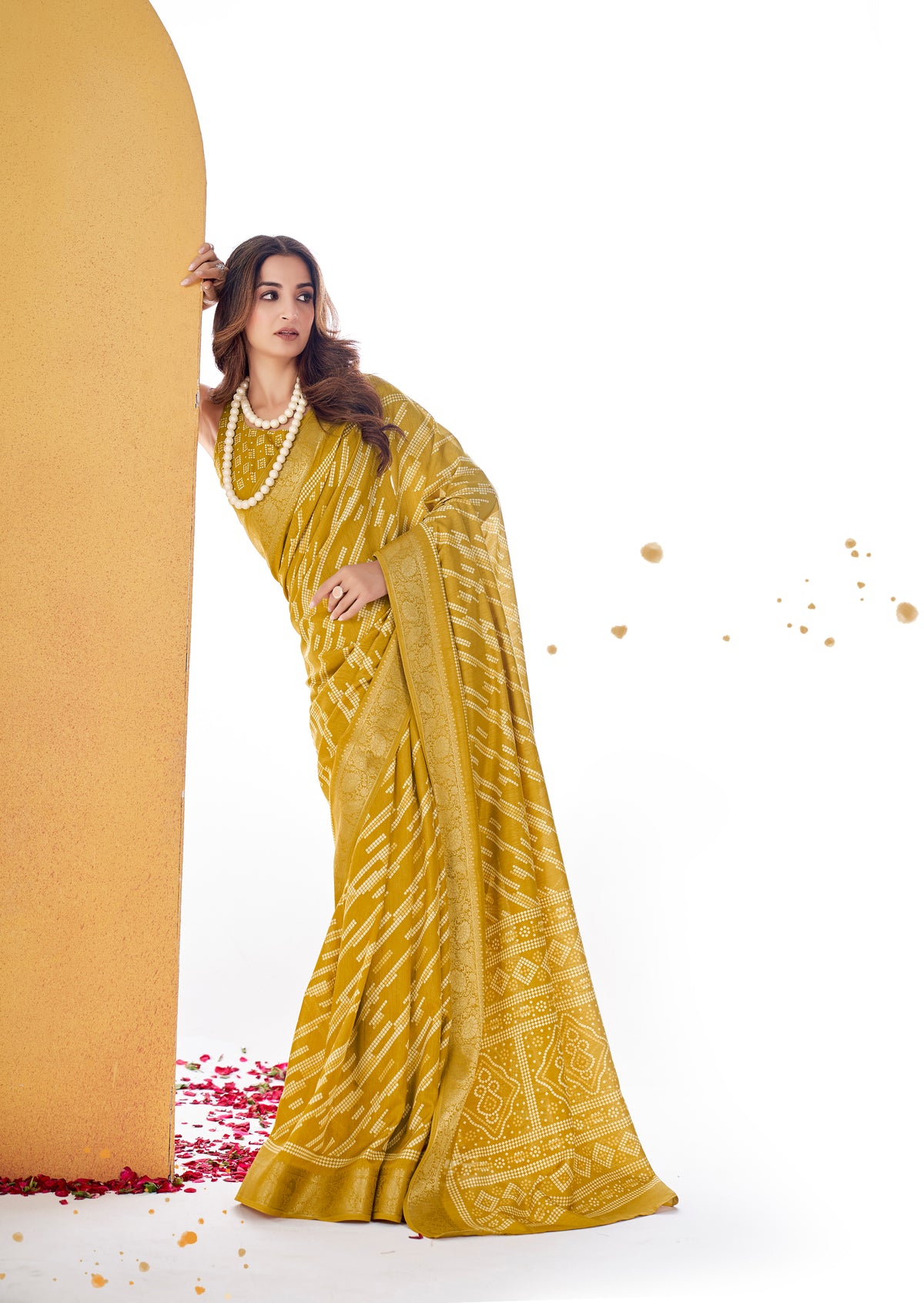 Gold Dola Silk Bandhani Print Saree