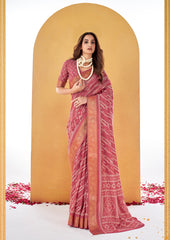 Rose Dola Silk Bandhani Print Saree