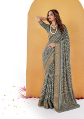 Cloudy Grey Dola Silk Bandhani Print Saree