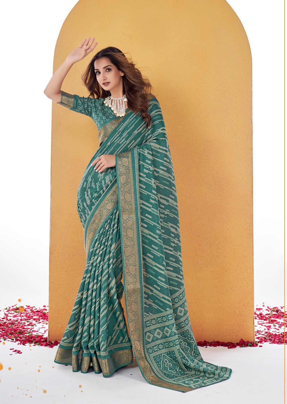 Mineral Green Dola Silk Bandhani Print Saree