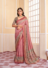 Dusty Pink Tussar Silk Bandhani Print Saree